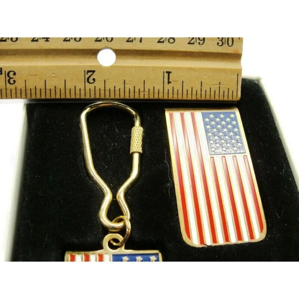 Patriotic Money Clip Keychain American Flag Stars and Stripes Red White Blue